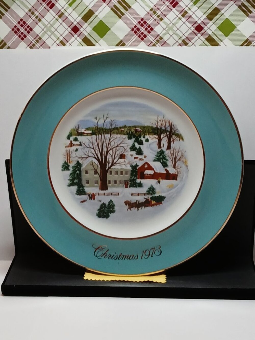 1973 Avon Christmas Plate titled "Christmas on the Farm" Enoch Wedgwood England